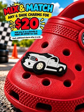 White Race Truck Croc Shoe Charm Custom Pickup Street Racer Low Jibbitz Style